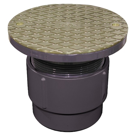 Jones Stephens 3in. x 4in. PVC Pipe Fit Base Cleanout with 3-1/2in. Plastic Spud and 6in. Nickel Bronze Cover C59012